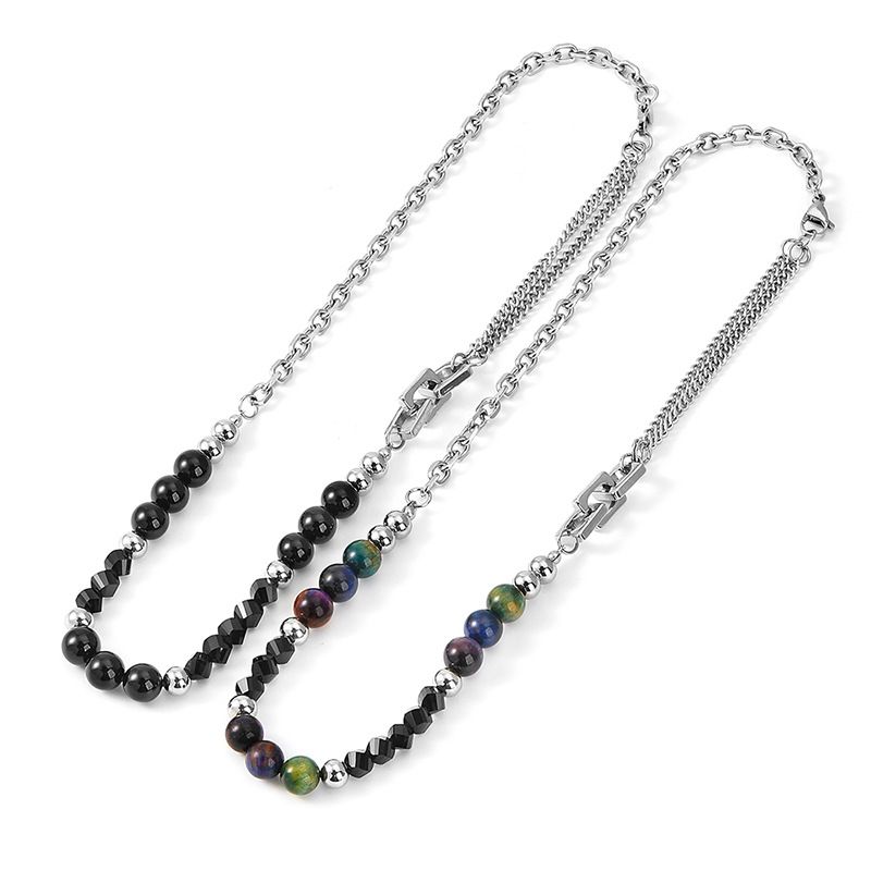 Hip-Hop Geometric 304 Stainless Steel Agate Beaded Polishing Unisex Necklace