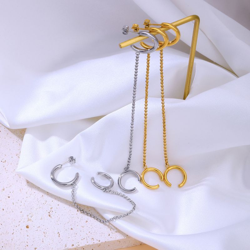 1 Pair Elegant Geometric Solid Color Chain 304 Stainless Steel 18K Gold Plated Drop Earrings