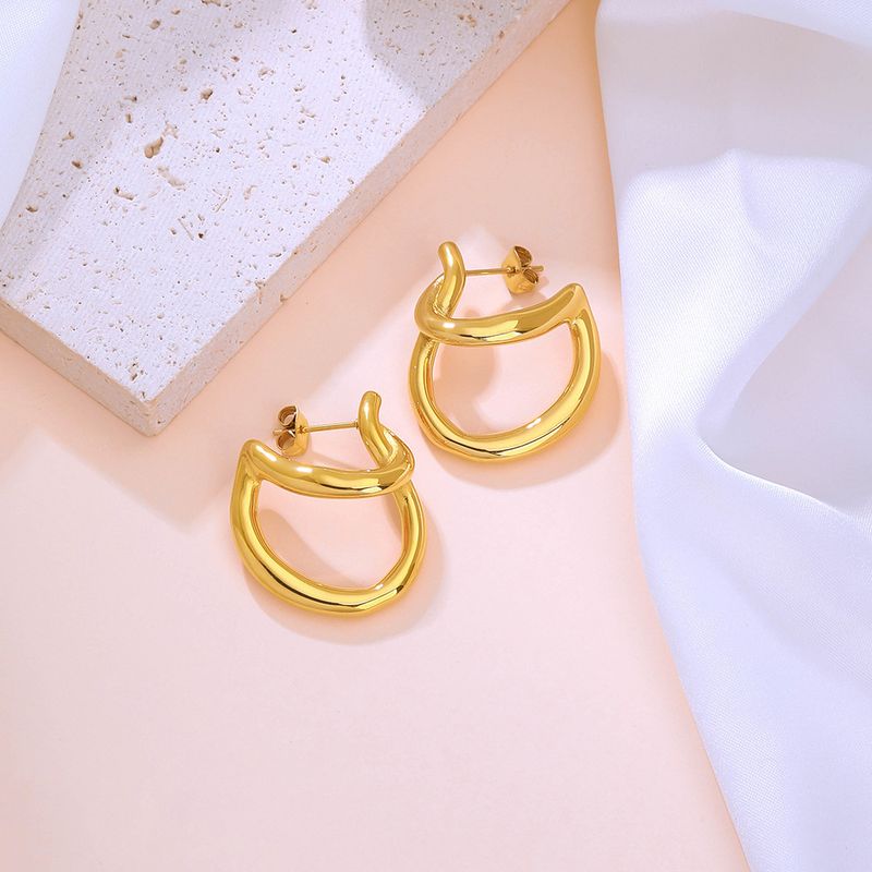 1 Paire Style Simple Géométrique Placage Acier Inoxydable 304 Plaqué Or 18K Boucles D'Oreilles