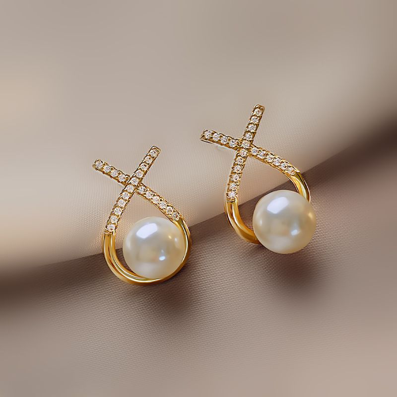 1 Pair Elegant Luxurious Shiny Geometric Plating Inlay Sterling Silver Zircon 18k Gold Plated Ear Studs