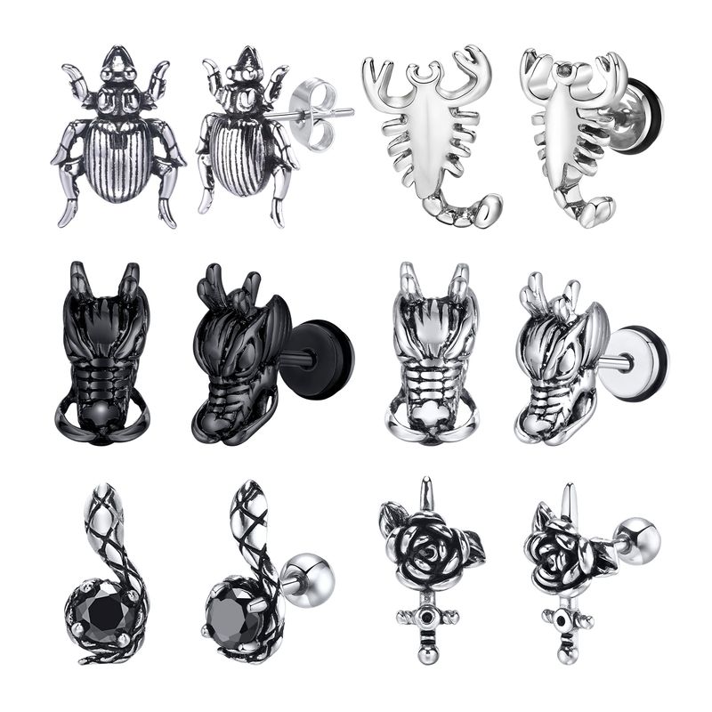 1 Piece Vintage Style Animal Enamel Plating Inlay 304 Stainless Steel Zircon Ear Studs