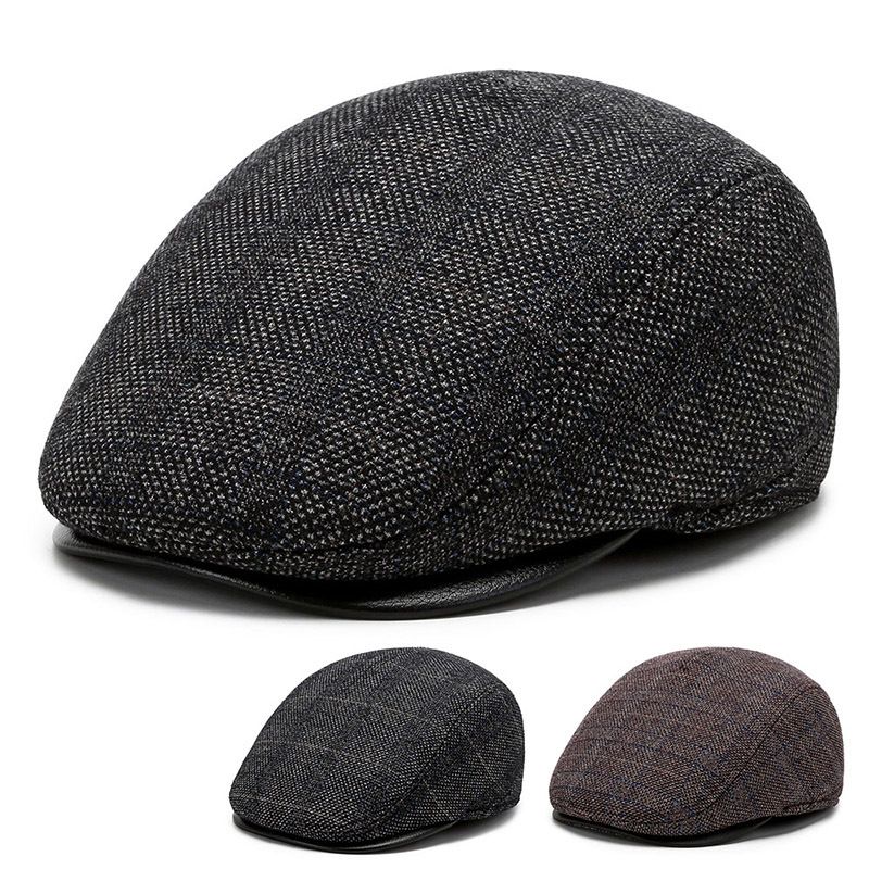 Men's Retro Simple Style Solid Color Curved Eaves Beret Hat
