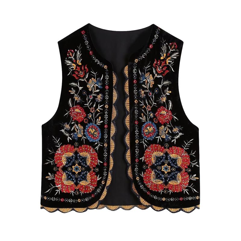 Women's Vintage Style Ethnic Style Geometric Embroidery Placket Vest Vest