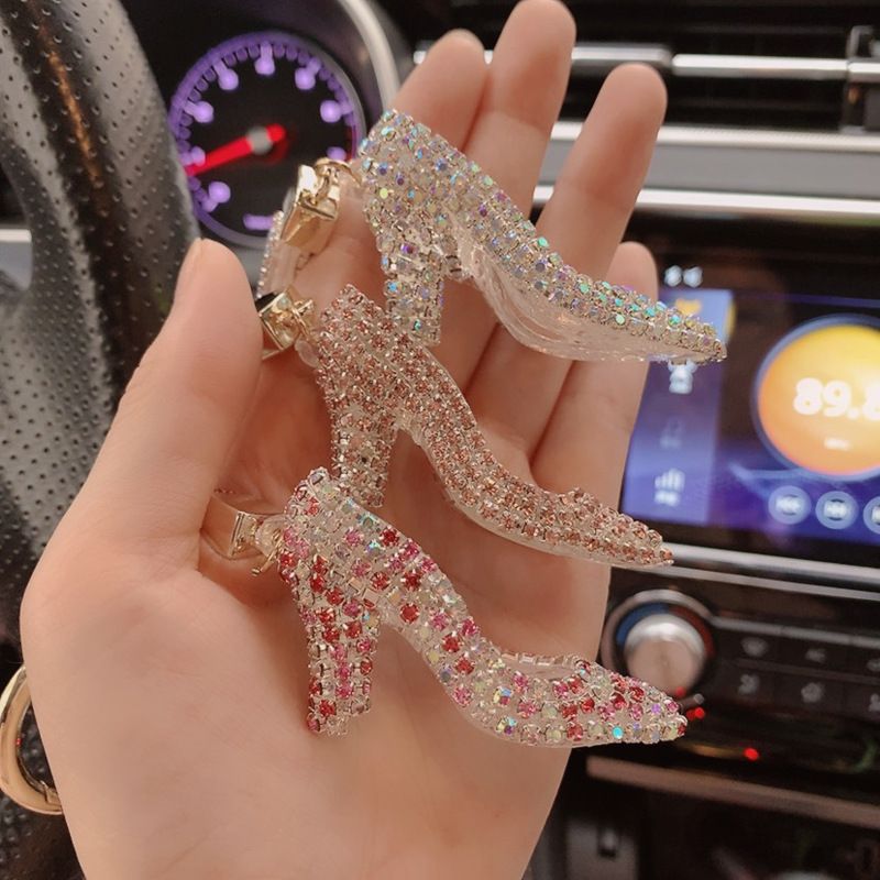 Lady High Heel Arylic Inlay Artificial Crystal Women's Bag Pendant Keychain