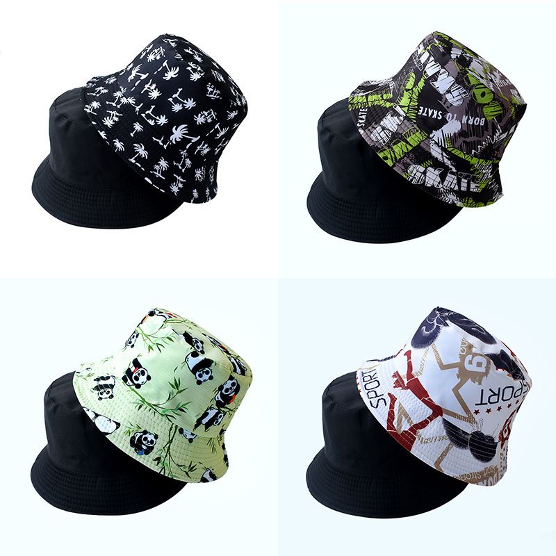 Unisex Cute Simple Style Panda Printing Wide Eaves Bucket Hat