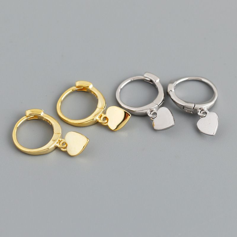 1 Pair Simple Style Heart Shape Plating Sterling Silver 18k Gold Plated White Gold Plated Drop Earrings