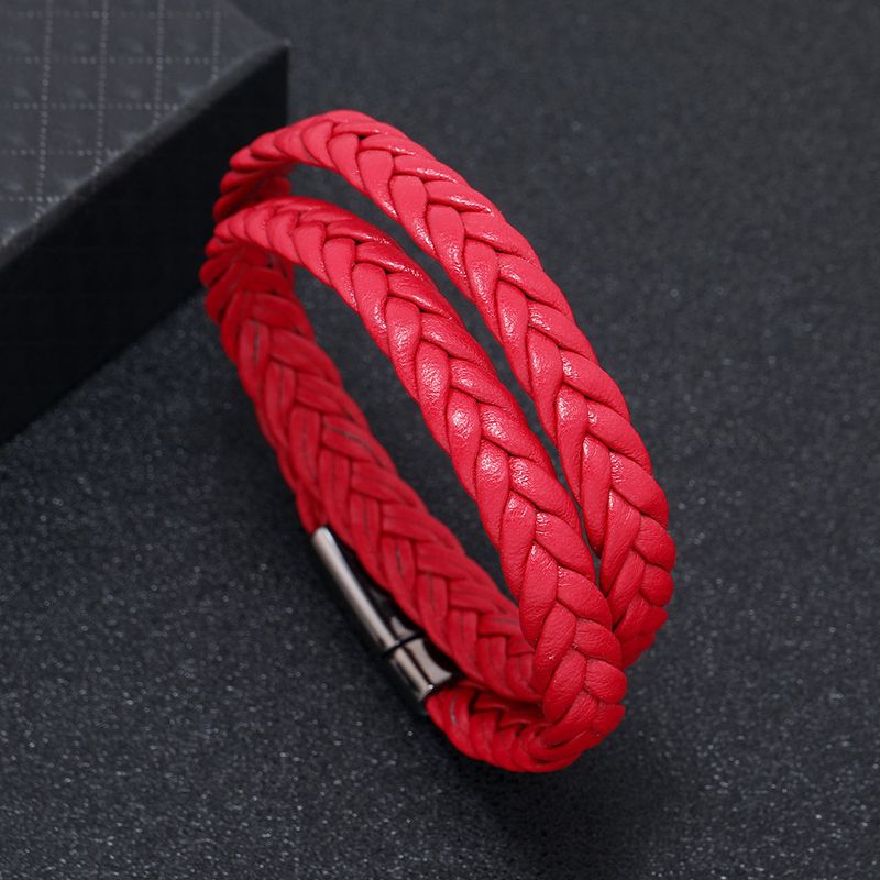 Simple Style Solid Color Pu Leather Plating Gold Plated Men's Bracelets