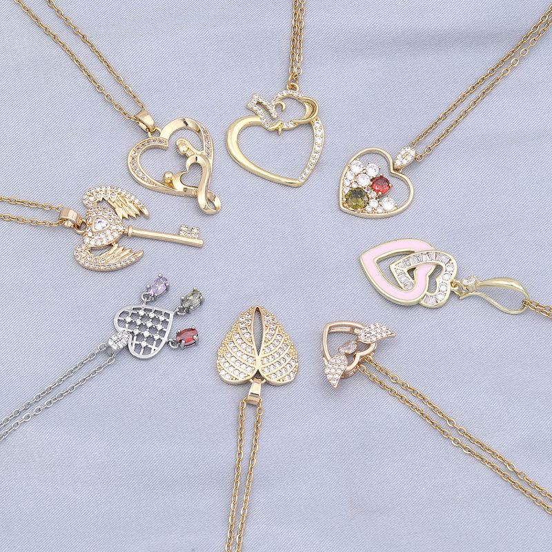 Wholesale Simple Style Heart Shape Key Stainless Steel Copper Enamel Plating Inlay Zircon Pendant Necklace