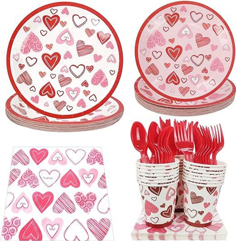 Valentine's Day Sweet Pastoral Heart Shape Paper Family Gathering Party Festival Tableware