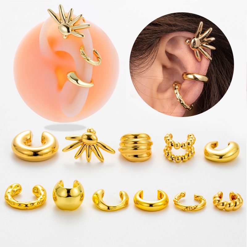 1 Piece Vintage Style Cool Style C Shape Geometric Plating Copper 18k Gold Plated Ear Studs
