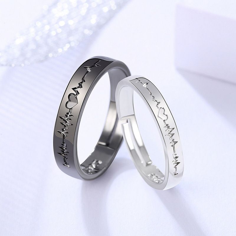 Romantic Classic Style Electrocardiogram Alloy Plating Valentine's Day Couple Rings