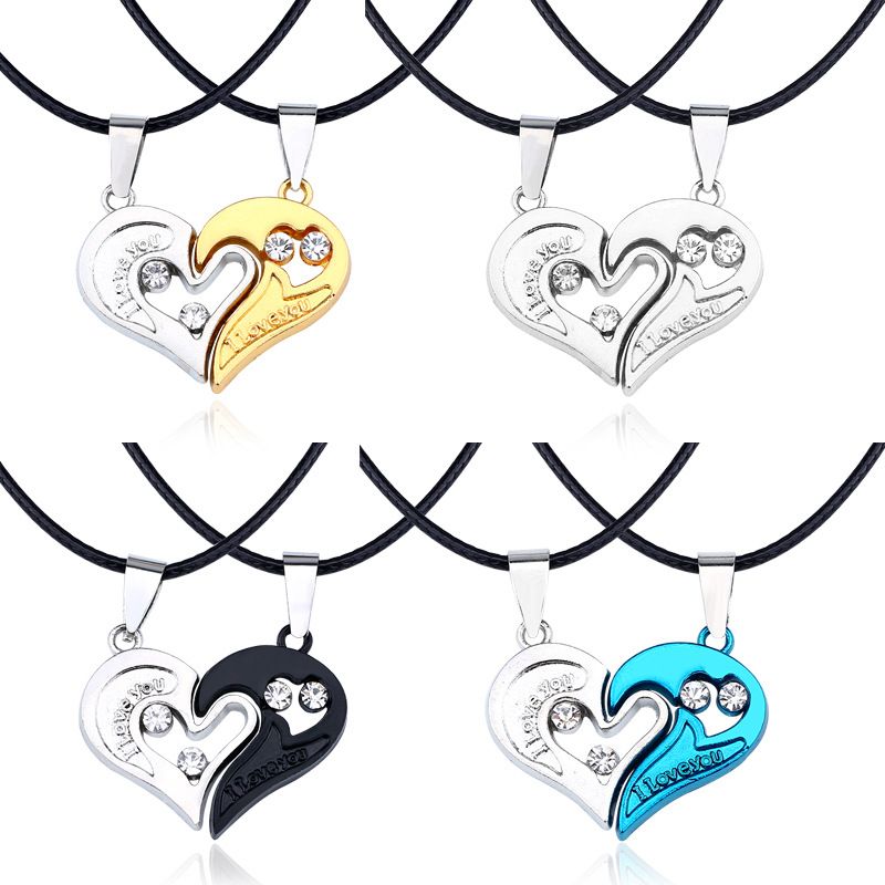 Strassenmode Herzform Rostfreier Stahl Überzug Valentinstag Paar Halskette Mit Anhänger