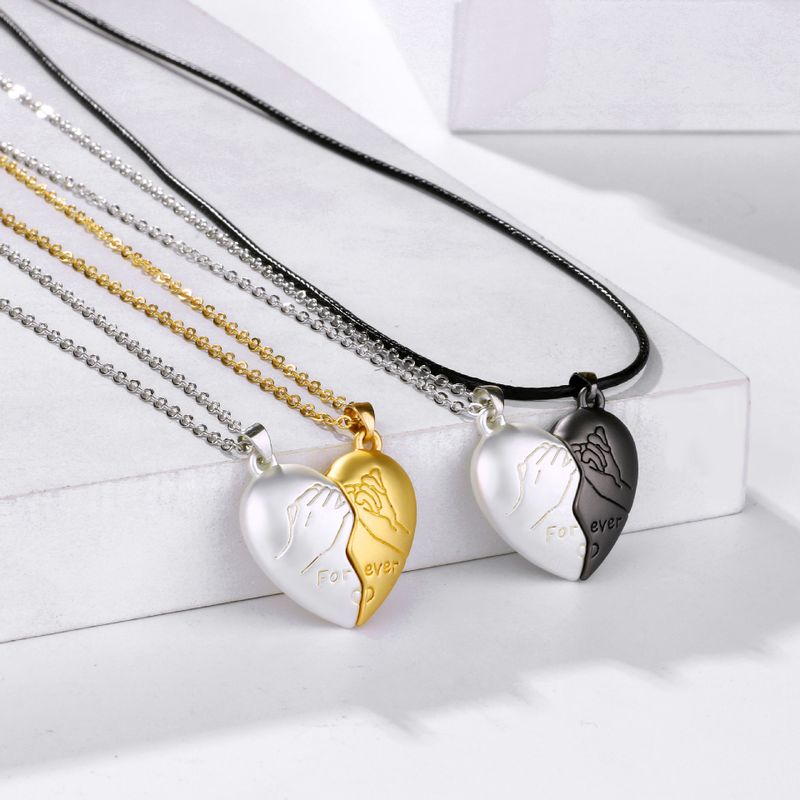 Simple Style Streetwear Heart Shape Alloy Plating Valentine's Day Couple Pendant Necklace