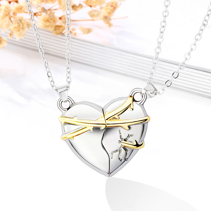 Elegant Einfacher Stil Strassenmode Herzform Legierung Überzug Valentinstag Paar Halskette Mit Anhänger