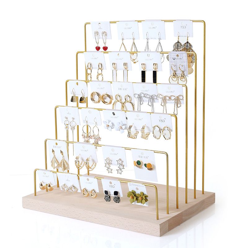 Simple Style Solid Color Solid Wood Iron Jewelry Rack