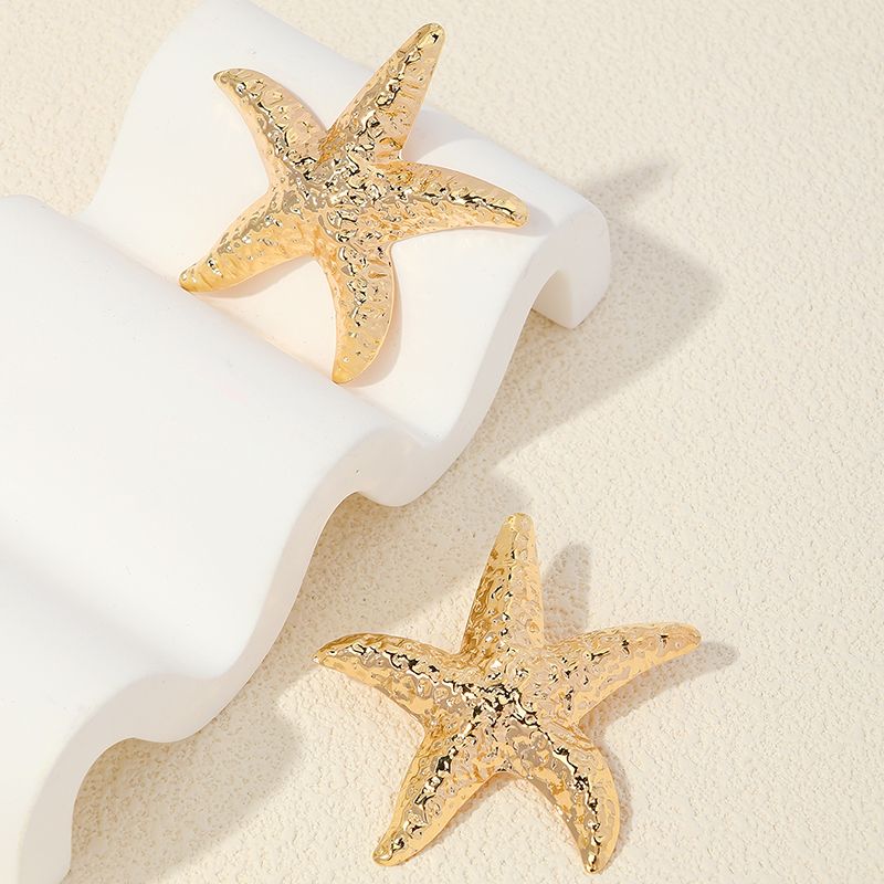 1 Pair Casual Cute Star Starfish Plating Alloy Ear Studs