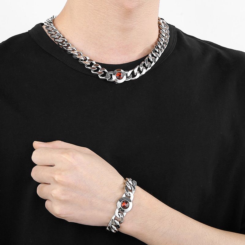 Titan Stahl 18 Karat Vergoldet Hip Hop Inlay Geometrisch Künstlicher Kristall Armbänder Halskette