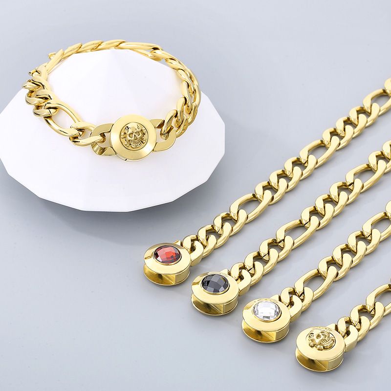 Titanium Steel 18K Gold Plated Simple Style Polishing Inlay Geometric Glass Bracelets Necklace