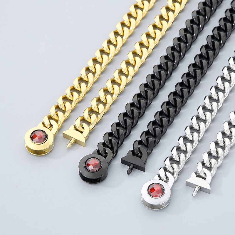 Acier Inoxydable Plaqué Or 18K Hip Hop Style Simple Polissage Incruster Géométrique Verre Bracelets Collier