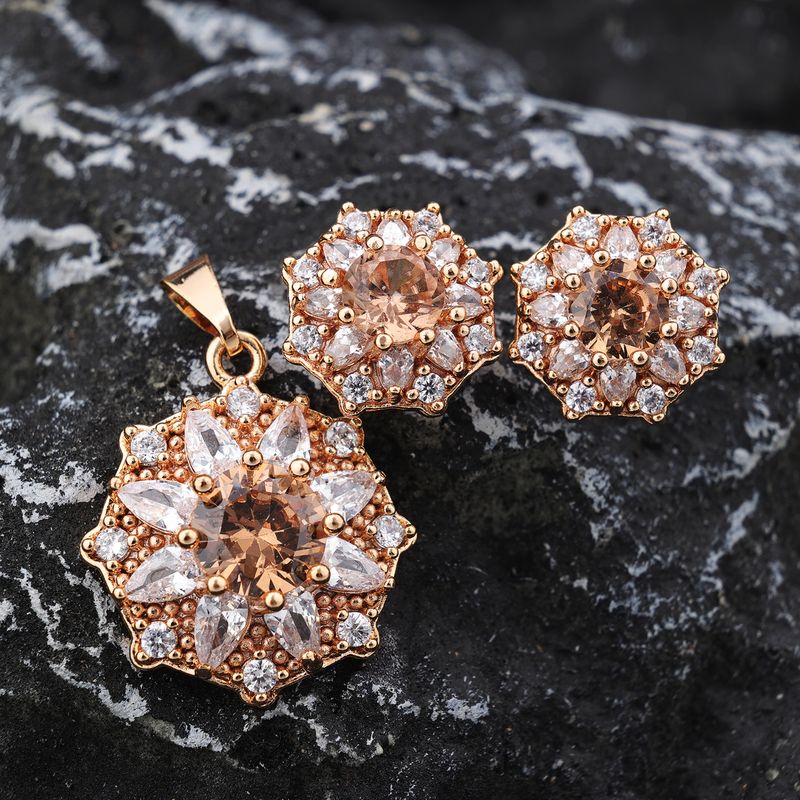 Shiny Flower Brass 18k Gold Plated Rose Gold Plated Zircon Charms Earrings In Bulk