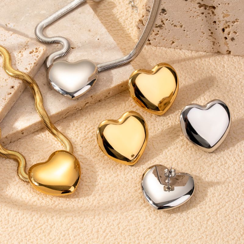 Wholesale French Style Simple Style Heart Shape Stainless Steel Plating 18k Gold Plated Jewelry Set