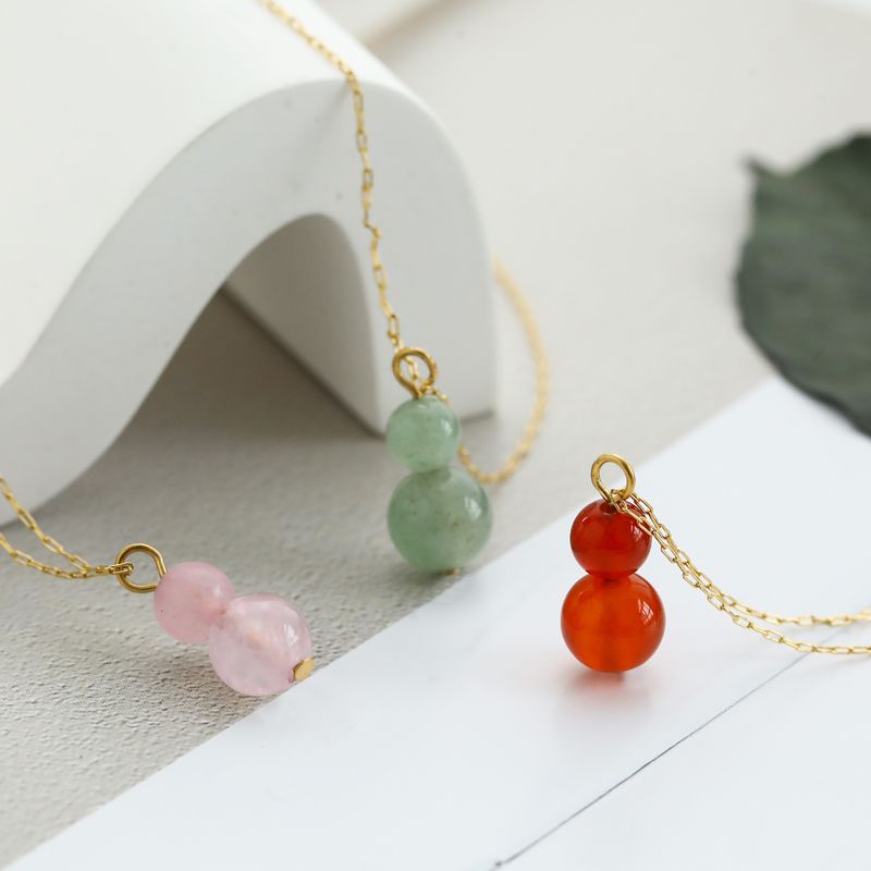 304 Stainless Steel Natural Stone Agate 18K Gold Plated Simple Style Commute Plating Gourd Pendant Necklace