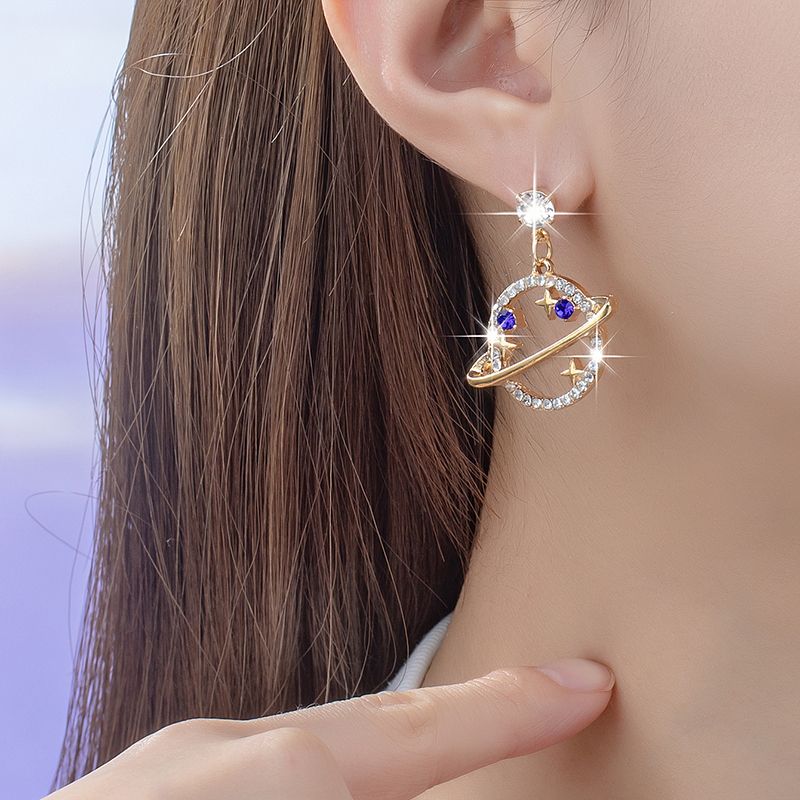 2 Pieces Sweet Simple Style Interstellar Planet Metal Inlay Alloy Glass 14k Gold Plated Drop Earrings