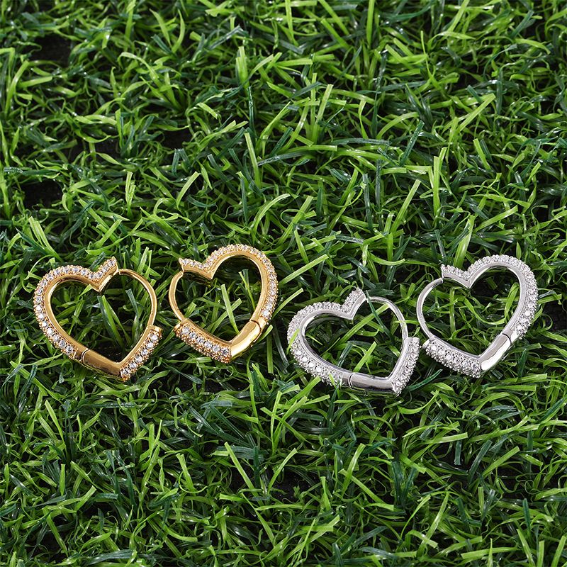 1 Pair Elegant Sweet Heart Shape Inlay Copper Zircon Earrings