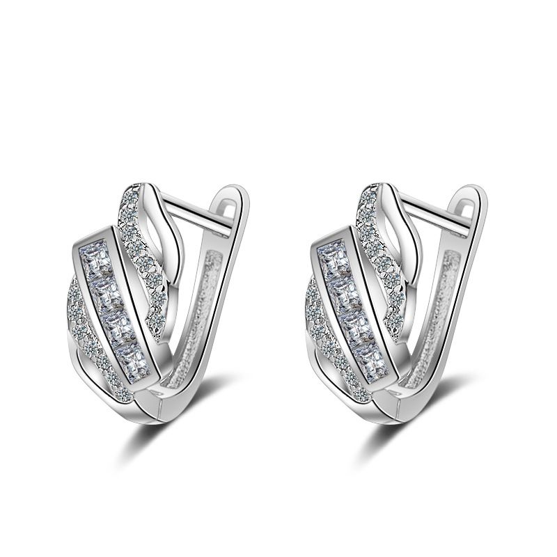 1 Pair Lady Geometric Plating Inlay Copper Zircon White Gold Plated Ear Studs
