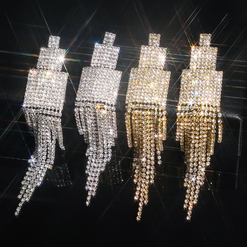 1 Par Elegante Lujoso Geométrico Embutido Aleación Diamantes De Imitación Pendientes De Gota