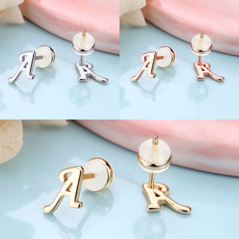 1 Paire Style Simple Lettre Placage Le Cuivre Plaqué Or 14k Plaqué Or Rose Boucles D'oreilles