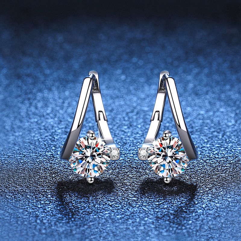 1 Pair Elegant Geometric Plating Inlay Sterling Silver Zircon White Gold Plated Earrings