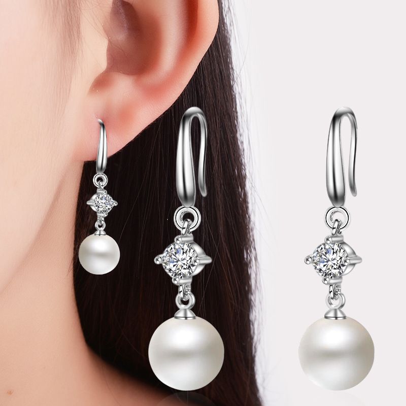 1 Paire Élégant Géométrique Placage Incruster Le Cuivre Perles Artificielles Zircon Or Blanc Plaqué Boucles D'oreilles