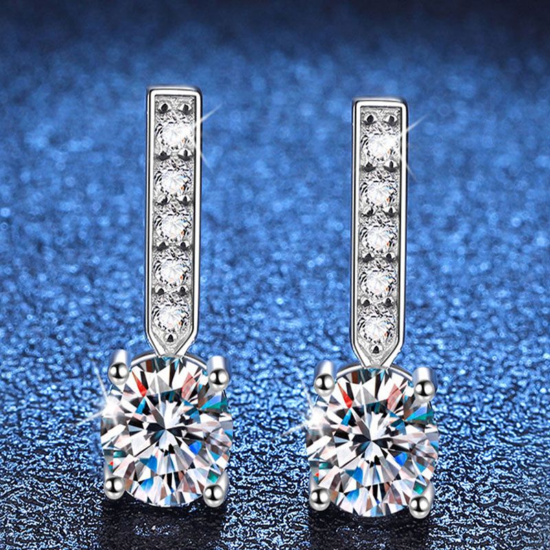 1 Pair Luxurious Geometric Inlay Sterling Silver Zircon White Gold Plated Drop Earrings