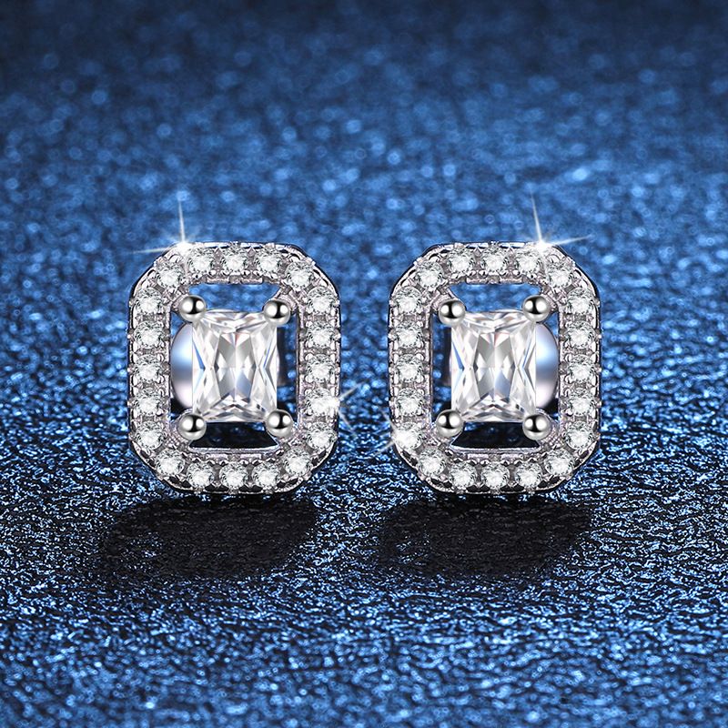 1 Pair Elegant Square Plating Inlay Sterling Silver Zircon White Gold Plated Ear Studs