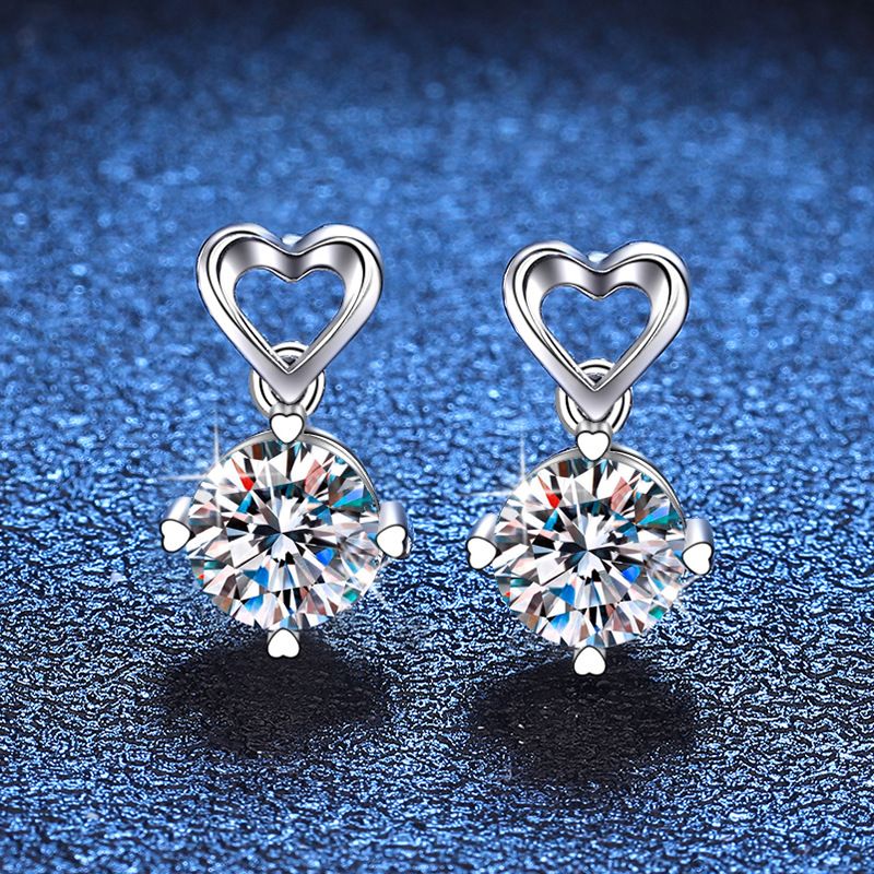 1 Pair Luxurious Heart Shape Plating Inlay Sterling Silver Zircon White Gold Plated Drop Earrings