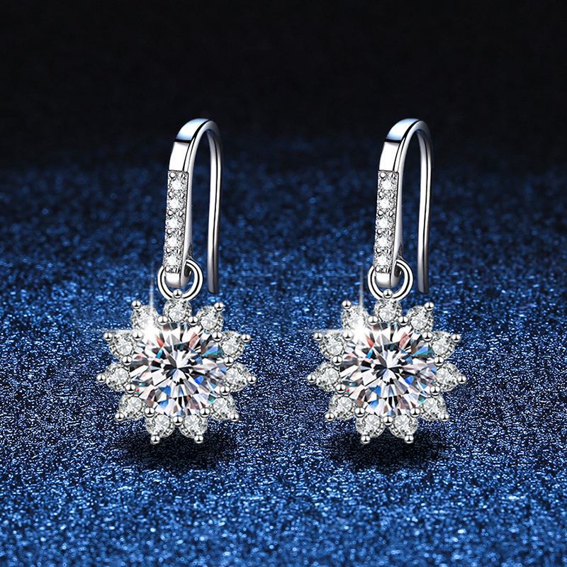 1 Pair Elegant Business Luxurious Snowflake Plating Inlay Sterling Silver Zircon White Gold Plated Drop Earrings Ear Hook