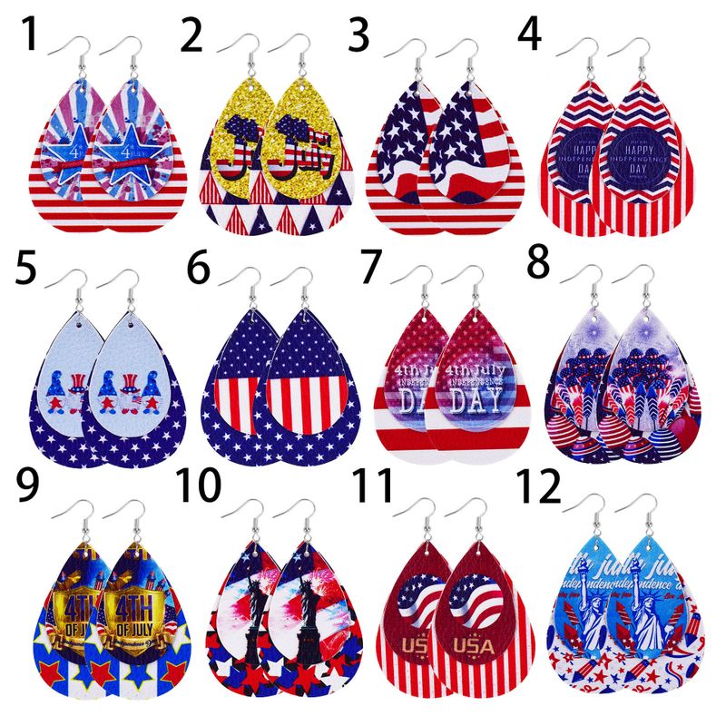 1 Pair Ethnic Style National Flag Plating Pu Leather Alloy Drop Earrings