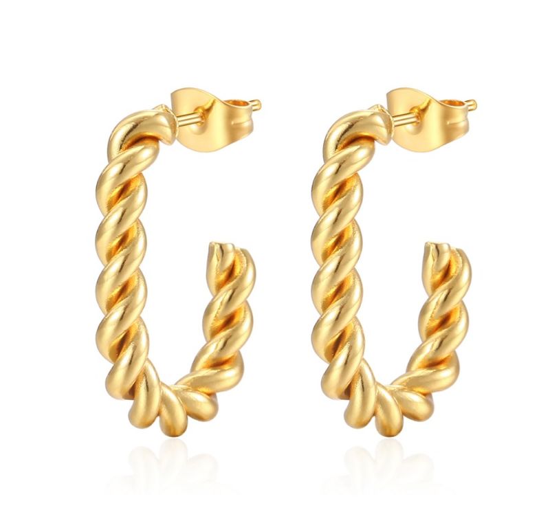 1 Paire Style Simple Style Classique Couleur Unie Placage Acier Au Titane Plaqué Or 18k Boucles D'oreilles