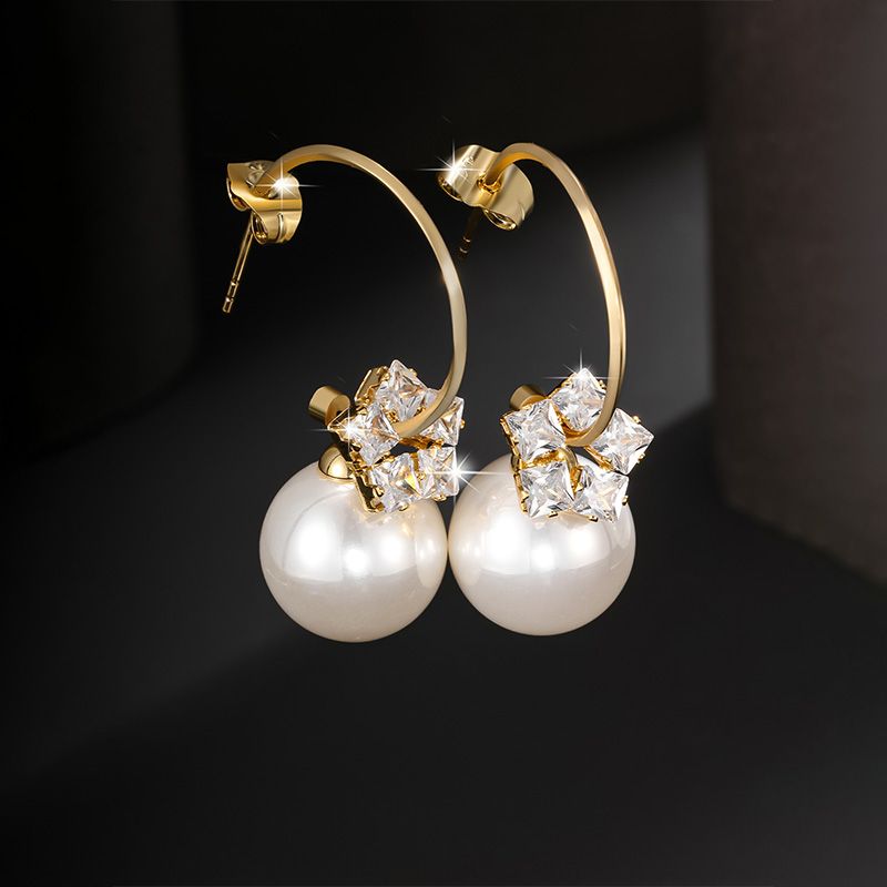 1 Pair Xuping Simple Style Commute Star Plating Inlay Alloy Artificial Gemstones Artificial Pearls 14k Gold Plated Drop Earrings