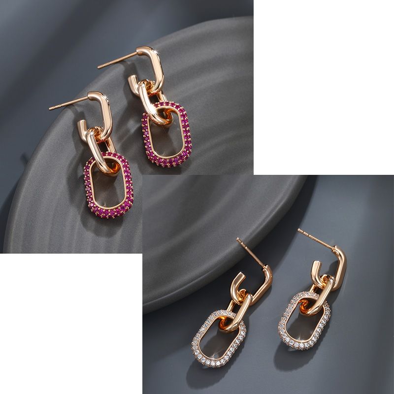 1 Pair Elegant Lady Xuping Geometric Chain Plating Inlay Alloy Copper Alloy Artificial Gemstones 18k Gold Plated Drop Earrings
