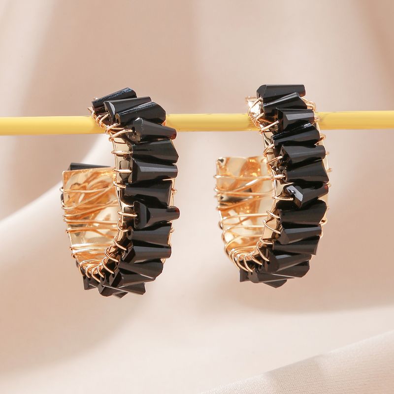 1 Pair Tropical Classic Style C Shape Plating Inlay Zinc Alloy Artificial Crystal 18k Gold Plated Ear Studs