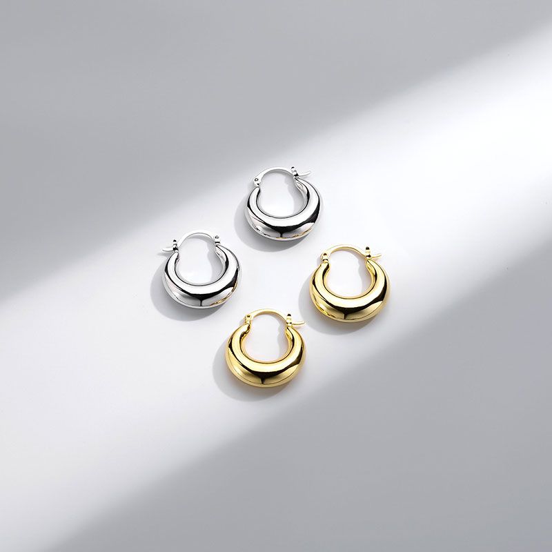 Wholesale Jewelry Ig Style French Style Simple Style Solid Color Copper Alloy Gold Plated Polishing Plating Hoop Earrings