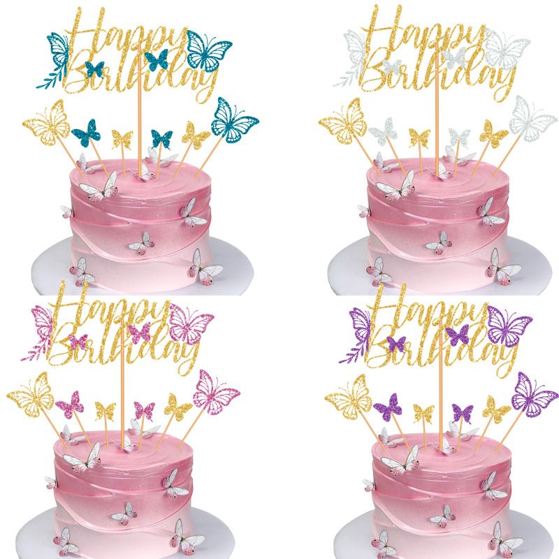 Birthday Shiny Letter Butterfly Paper Birthday Cake Decorating Supplies