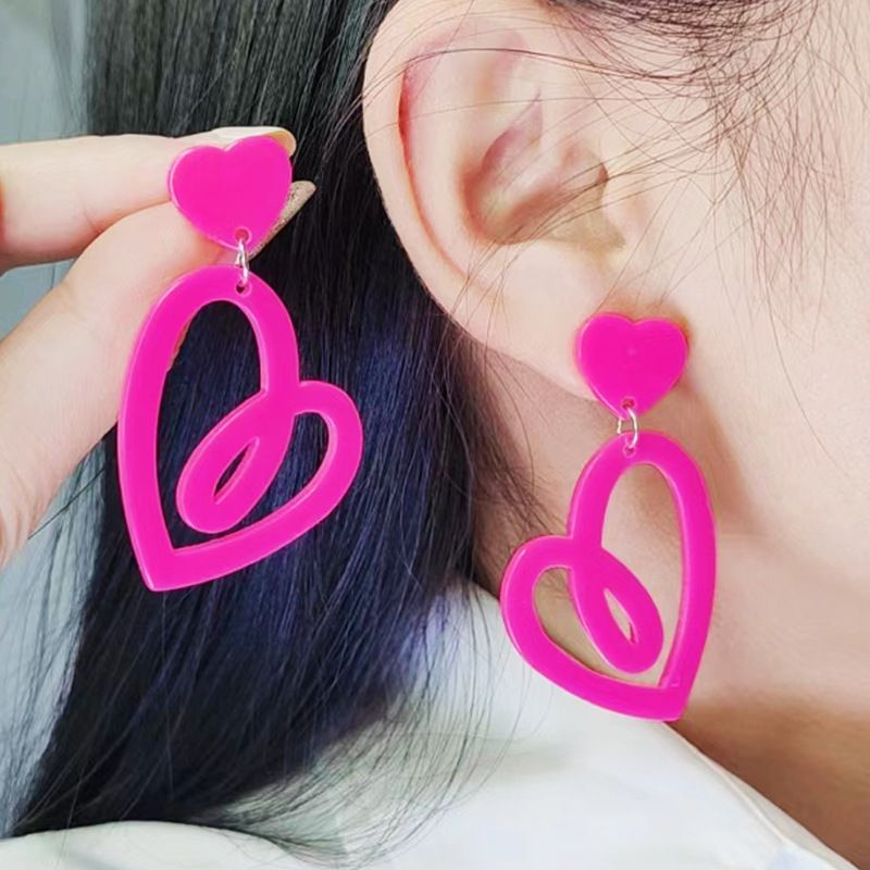 1 Pair Sweet Geometric Heart Shape Spray Paint Arylic Drop Earrings