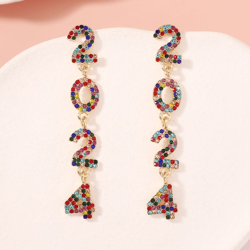 1 Pair Elegant Sweet Number Plating Inlay Zinc Alloy Rhinestones Drop Earrings