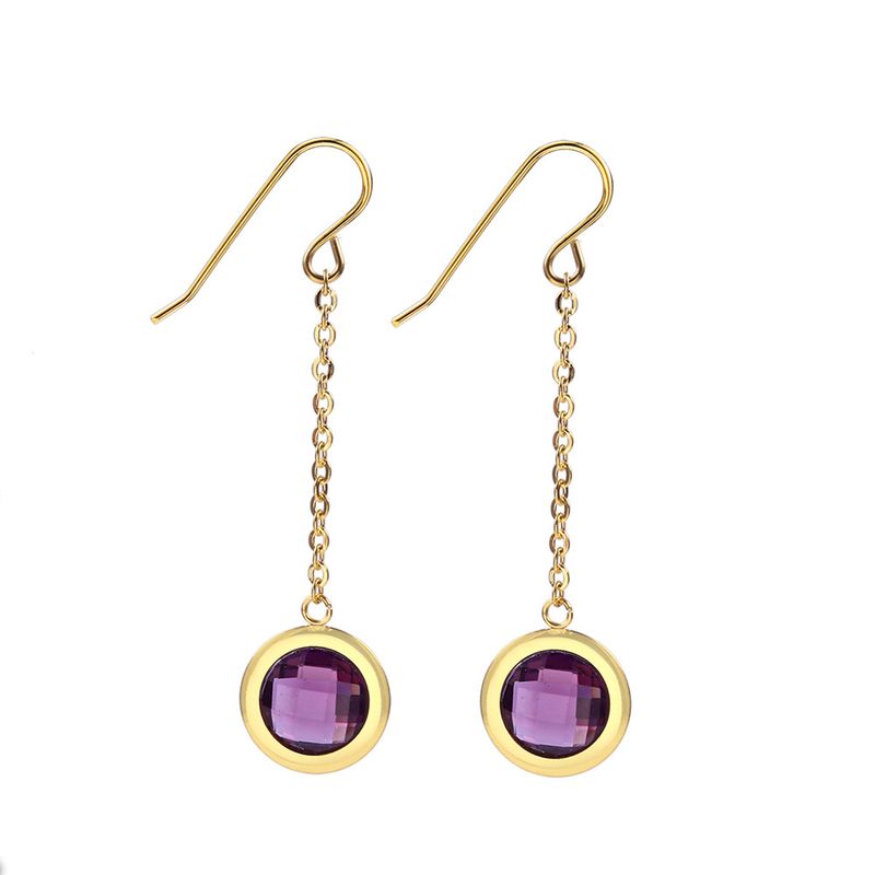 1 Pair Simple Style Round Plating Inlay Titanium Steel Zircon 18K Gold Plated Drop Earrings
