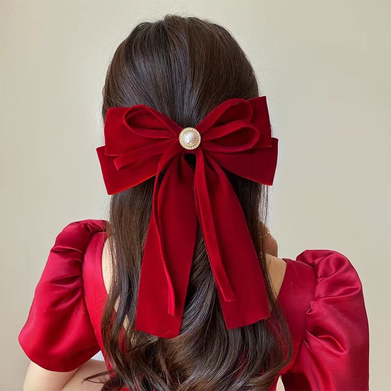 Women's Ig Style Bow Knot Cloth Inlay Artificial Pearls Hair Clip