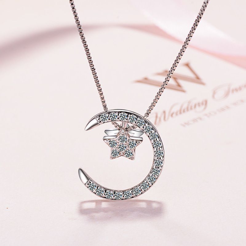 Ig Style Sweet Star Moon Copper Zircon Pendant Necklace In Bulk