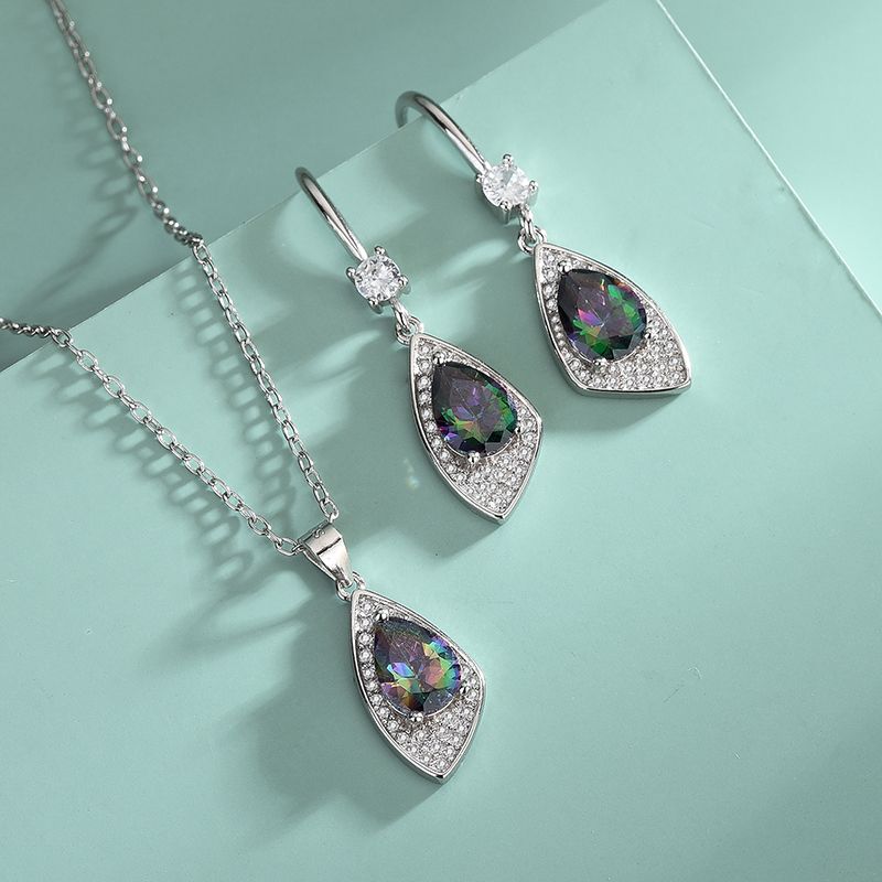 Vintage Style Geometric Water Droplets Sterling Silver Plating Inlay Zircon Women's Jewelry Set